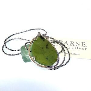 NEW BARSE Necklace Sterling Silver Green Jade Pendant Removable 24” NEW W/ TAG